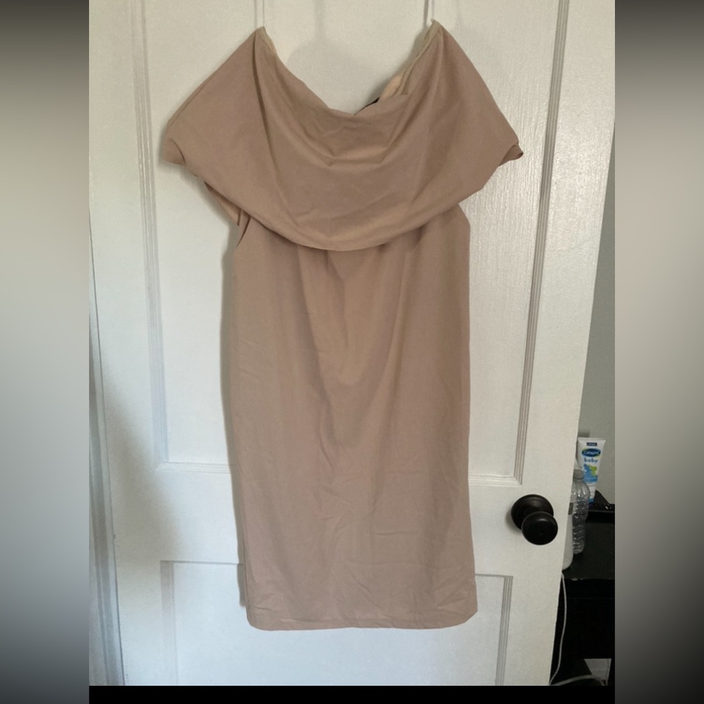 Lulu’s Beige off the shoulder dress